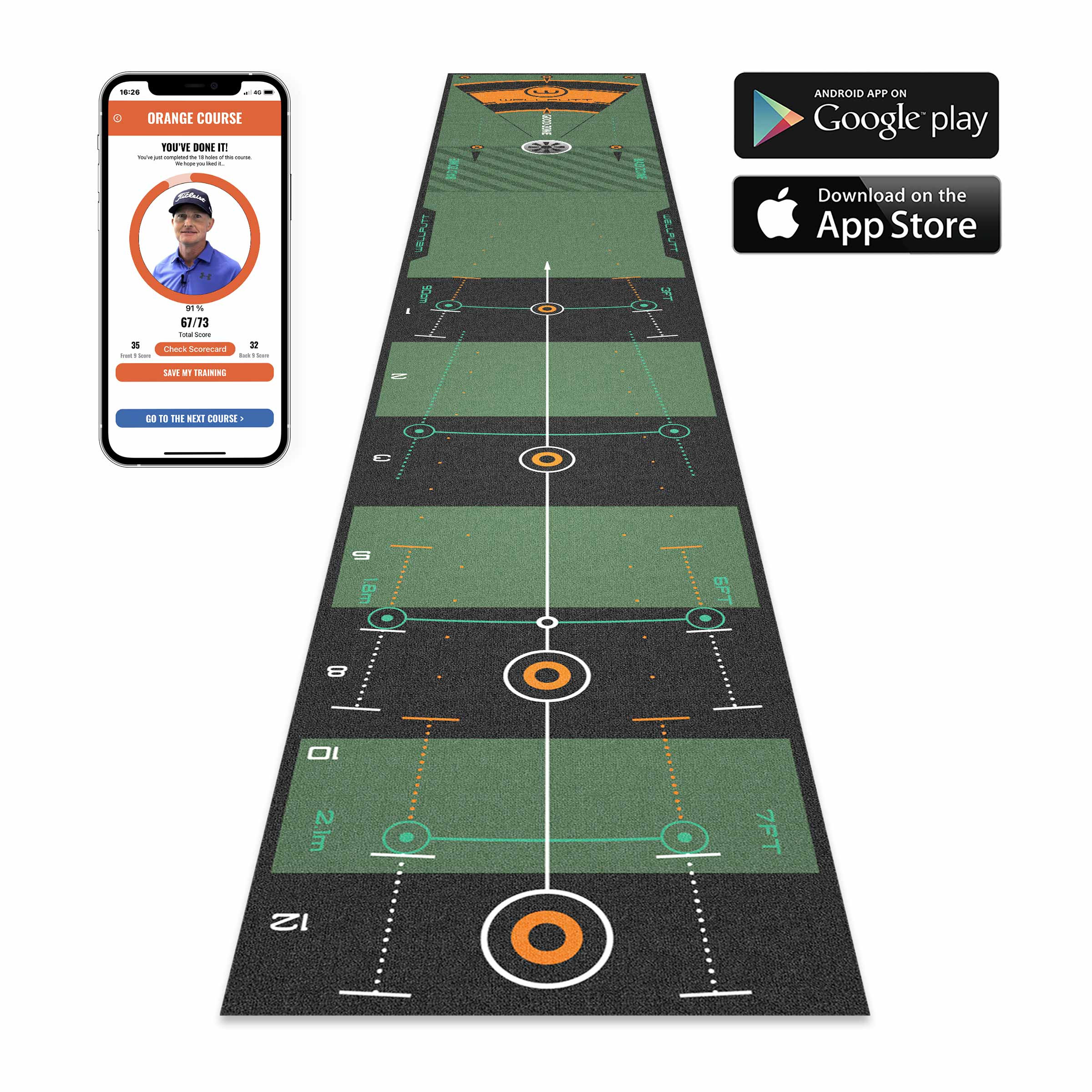 Putting training mat golf indoor - 3m Classic | Wellputt