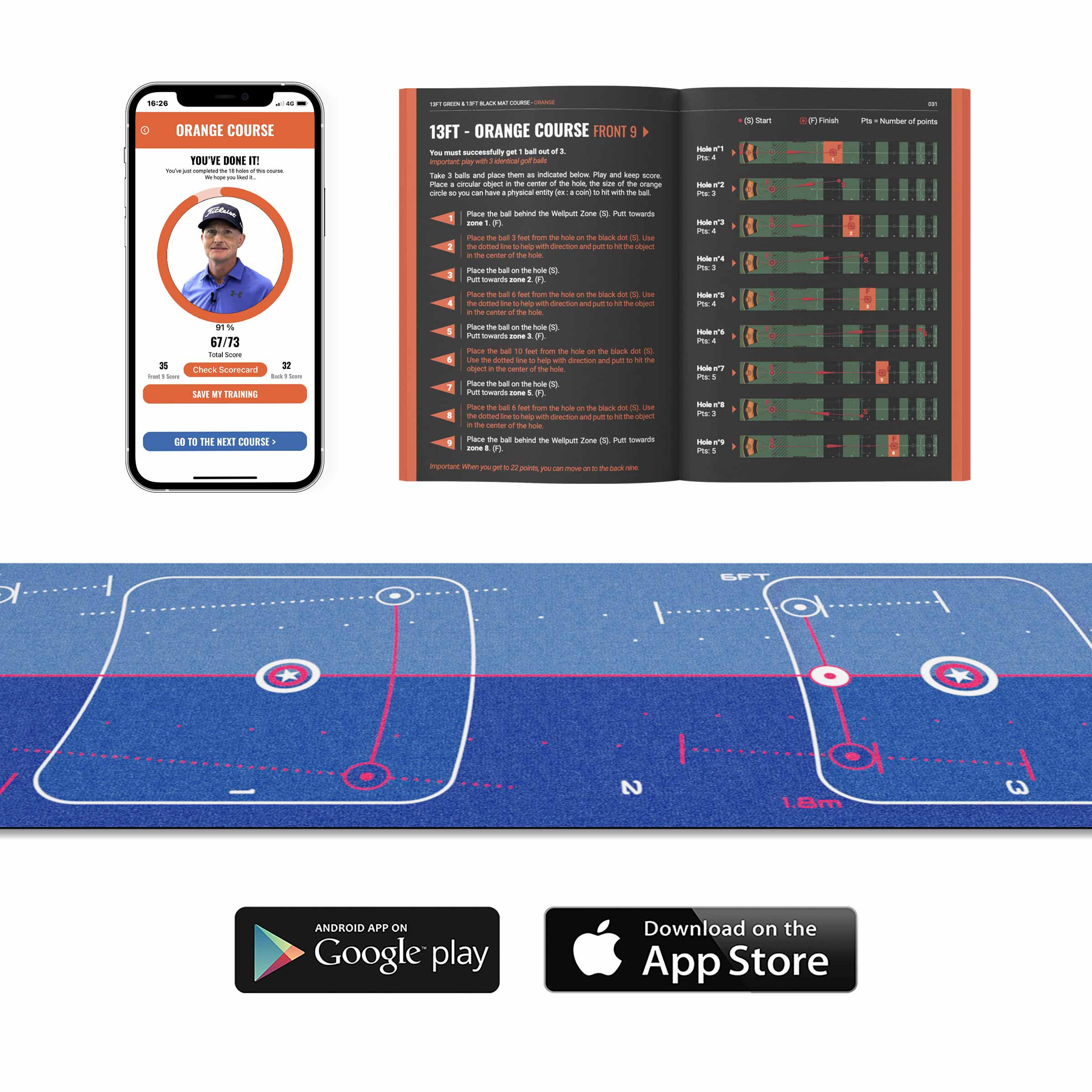 Putting training mat golf indoor - 4m Stars & Stripes | Wellputt