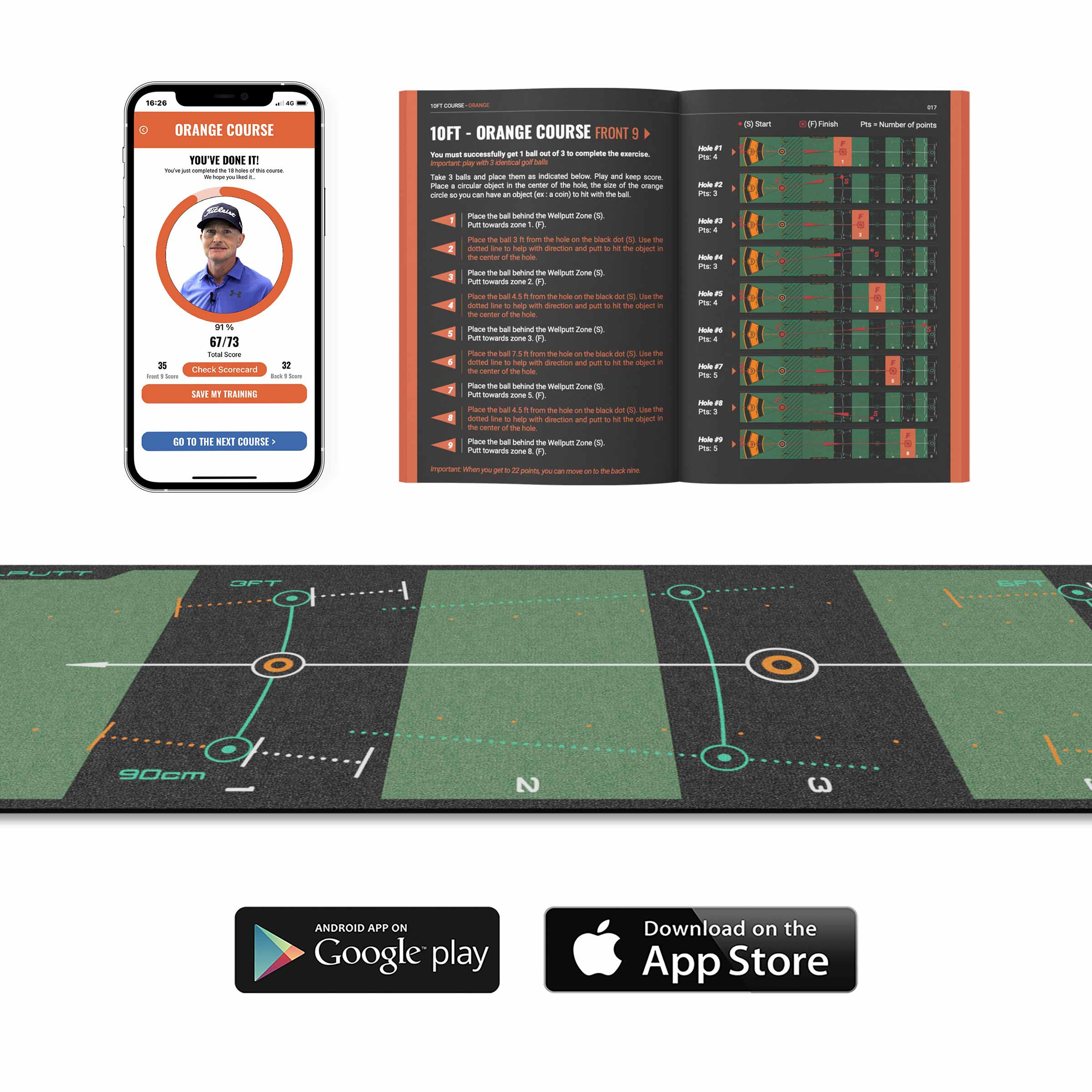 Putting training mat golf indoor - 10ft Classic | Wellputt