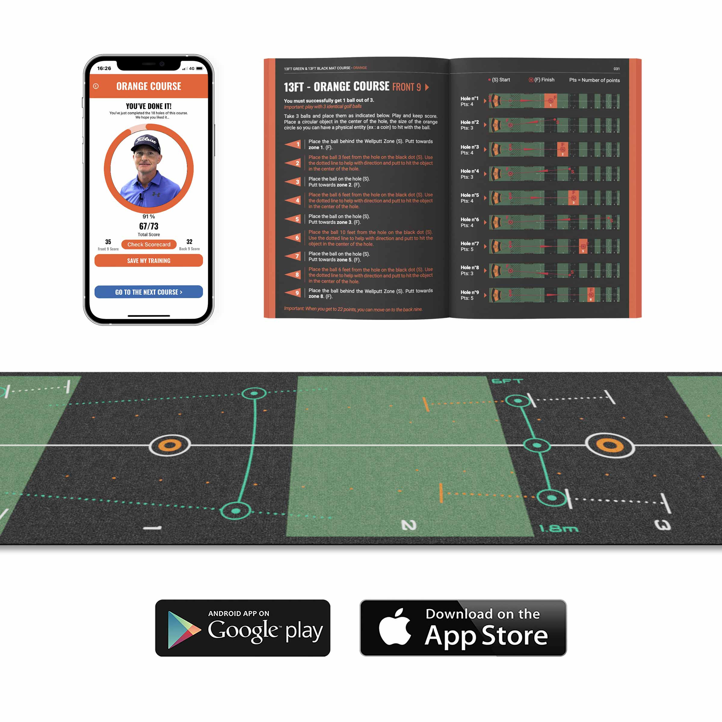 Putting training mat golf indoor - 13ft Classic | Wellputt