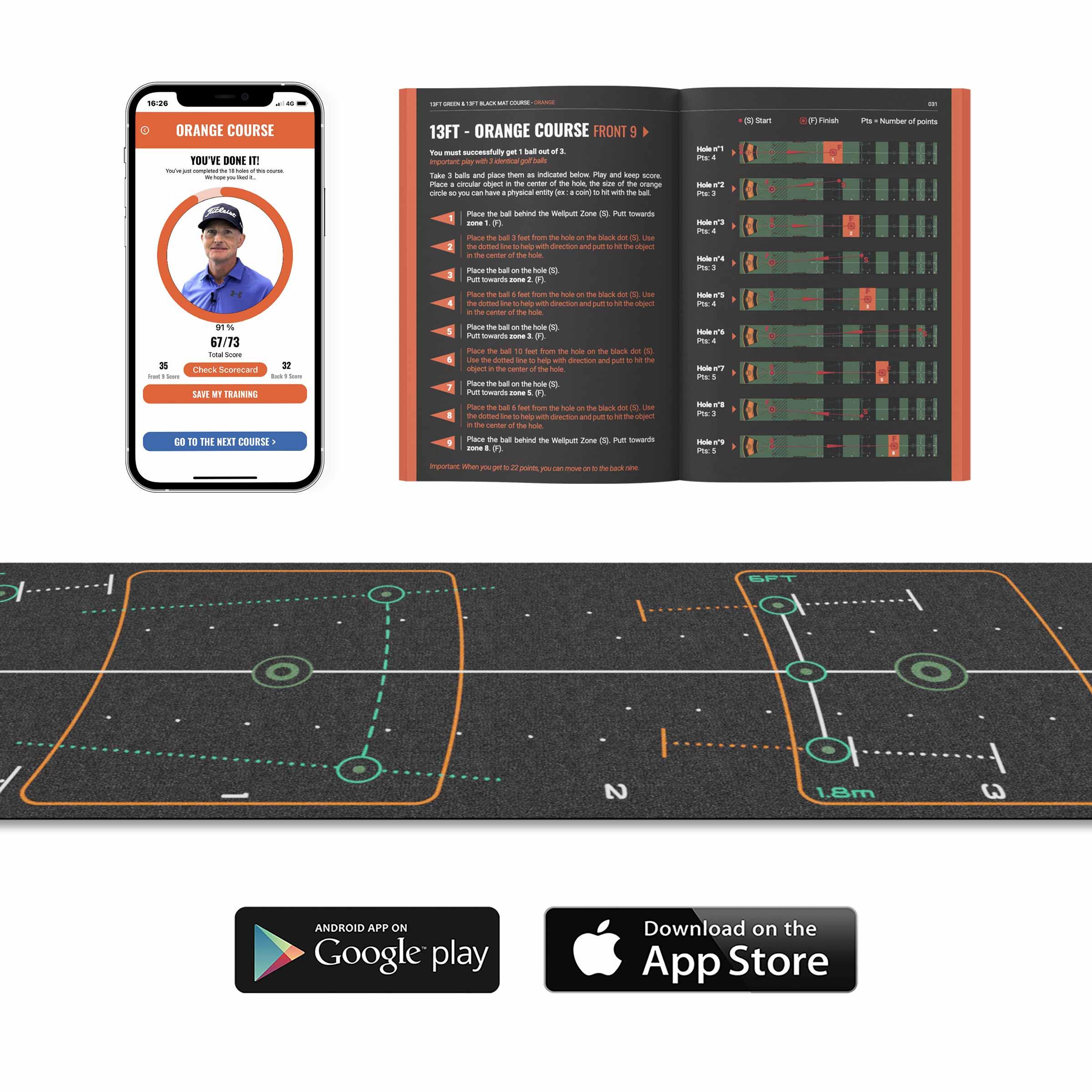 Putting training mat golf indoor - 13ft Classic | Wellputt